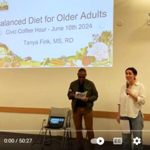 A screenshot of the video of the civic coffee meeting.